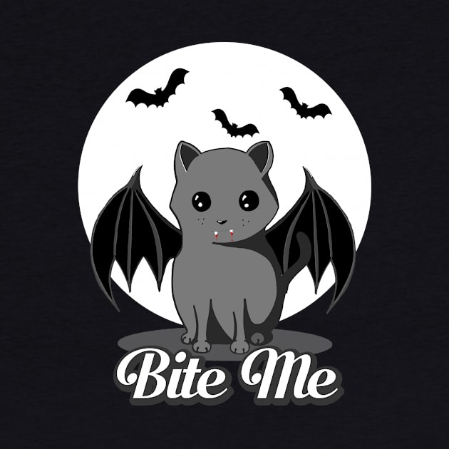 Bite Me Vampire Cat - Halloween Bat Cat by BlueTshirtCO by BlueTshirtCo